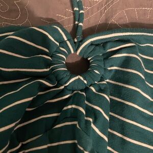 American Eagle Outfitters Teal White Striped Tunic keyhole halter top beaded xl